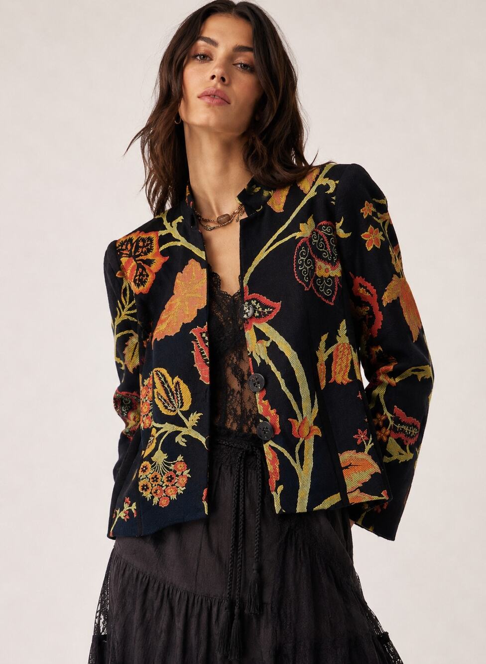 Vintage Canvasbacks Floral Tapestry Wool Blend Blazer 8 Whimsigoth Maximalist